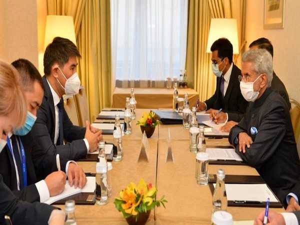 External Affairs Minister S Jaishankar with his Kyrgyz counterpart Chingiz Aidarbekov in Moscow on Wednesday. (Photo source: Jaishankar Twitter)