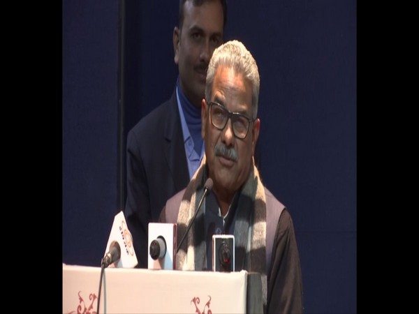 RSS ideologue Krishna Gopal speaking in New Delhi on Wednesday.