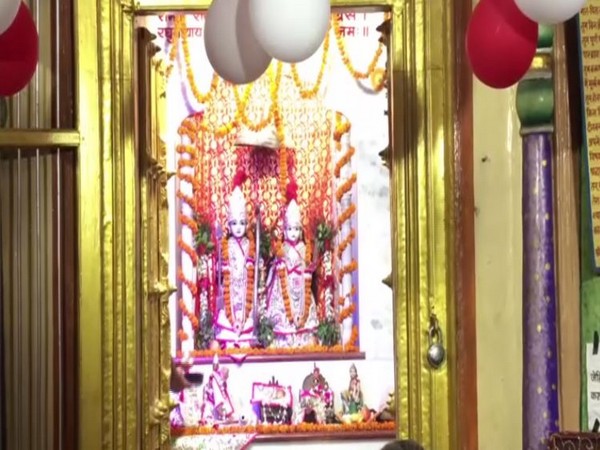 An idol of lord Krishna and Radha decorated with Garlands in Ayodhya temple 