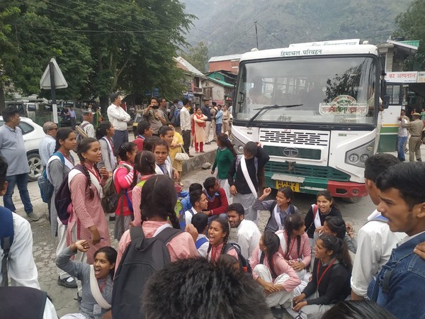 Students protest against shortage of buses in Kullu on Tuesday