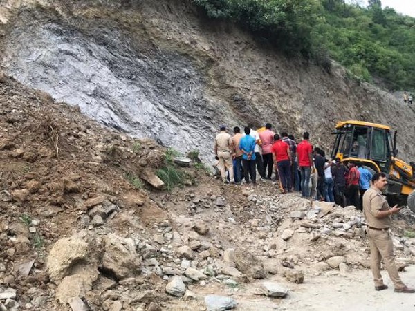 A visual of the landslide occurred at Uttarkashi-Chamba road in Uttarakhand on Thursday. Photo/ANI