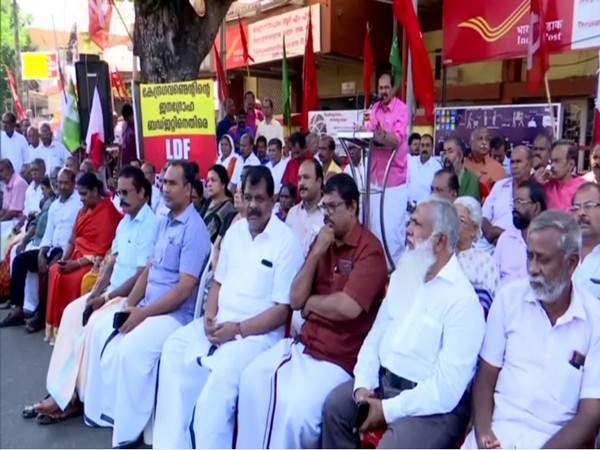BR Anil, District secretary, CPI addressing protesters in Thiruvananthapuram on Tuesday. (Photo/ANI)