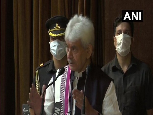 Lieutenant Governor Manoj Sinha speaks in  Raj Bhawan on Saturday. [Photo/ANI]