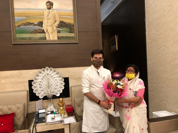 LJP leader Chirag Paswan with Usha Vidyarthi in New Delhi on Wednesday. Photo/ANI