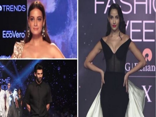 Dia Mirza, Aditya Roy Kapur and Nora Fatehi at Mumbai's Lakme Fashion Week (Photo/ANI)