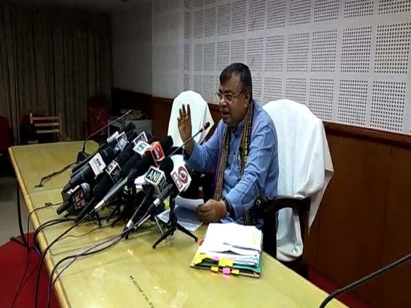 Tripura Education Minister Ratan Lal Nath speaking to reporters on Wednesday. (Photo/ANI)