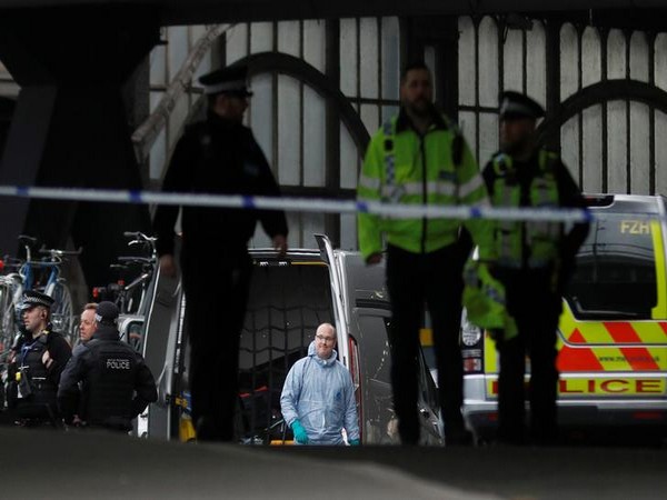 London Police during an investigation at Waterloo Station in Central London