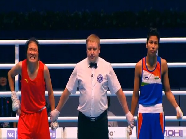 Lovlina Borgohain (blue) and Yang Liu (red). (Photo/Boxing Federation Twitter)