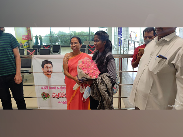 State government officials welcomed the students arriving from Ukraine under Operation Ganga at Rajiv Gandhi International Airport in Hyderabad