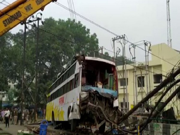 The incident happened in the Engineering College area when a bus collided with a lamp post on Thursday.
