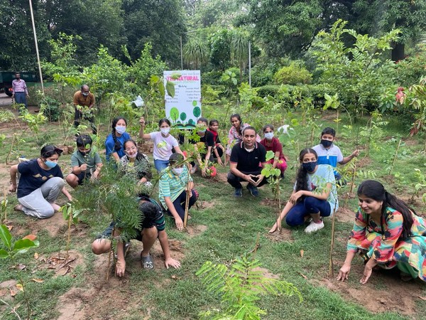 Children participating in plantation drive in Rakh Bagh area of Ludhiana. (Photo/ANI)