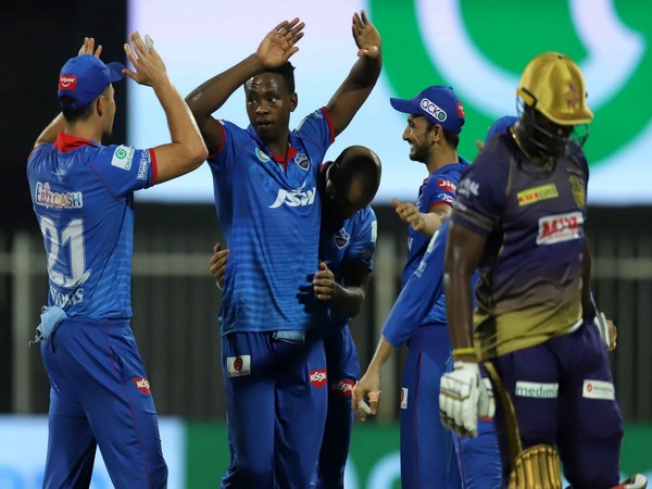 Rabada celebrates after dismissing Andre Russell. (Photo/ iplt20.com)