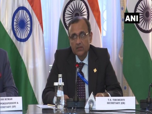 Economic Relations Secretary TS Tirumurti addressing media in Riyadh on Tuesday.