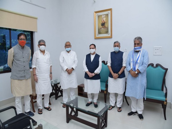 Chief Minister Nitish Kumar on Saturday held a meeting with BJP national president JP Nadda at his residence. (Photo/ANI)