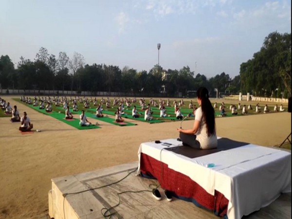 Yoga camps are being organised for policemen and their families in UP's Moradabad. (Photo/ANI)