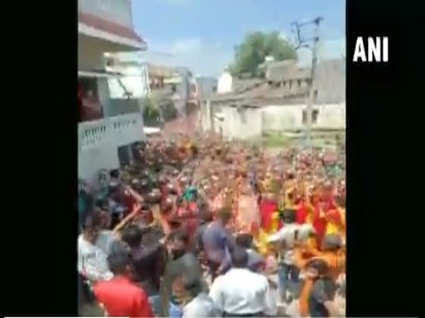 Social distancing norms were flouted during 'Kalash Yatra' in Indore. (Photo/ANI)