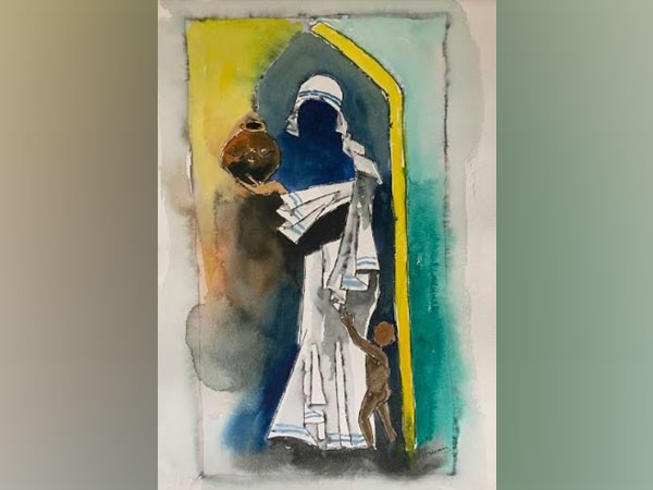 M F Husain, Mother Teresa, Watercolour on Paper
