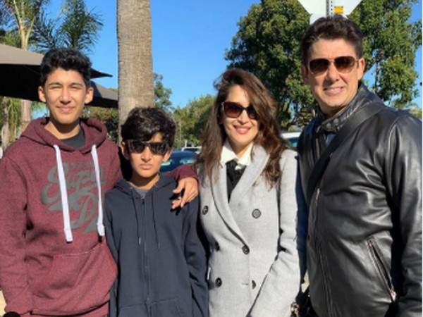 Actor Madhuri Dixit with her family (Image Source: Instagram)