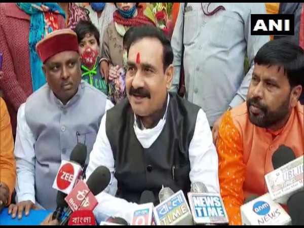 MP Home Minister, Narottam Mishra addresses the media