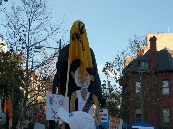 Khalistani supporters defaced the statue of Mahatma Gandhi near the Indian Embassy in US. (ANI)