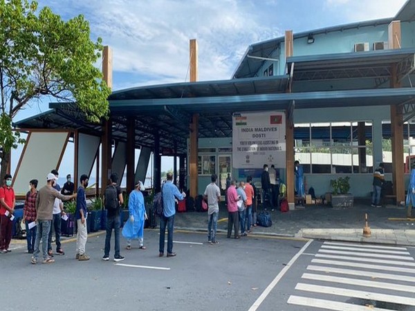 First visuals of Indian nationals arriving at the Ferry Terminal in Male on Friday. (Photo source: Indian High Commission in Maldives)