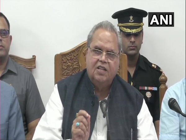 Governor Satya Pal Malik speaking to reporters in Srinagar, Jammu and Kashmir on Wednesday.