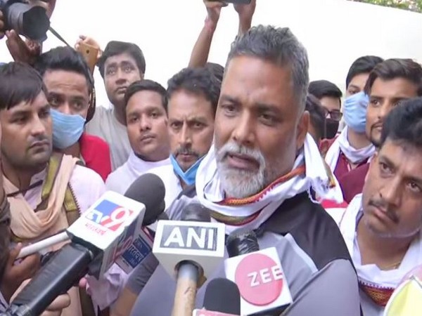 Jan Adhikar Party Chief Pappu Yadav talking to reporters on Monday. [Photo/ANI]