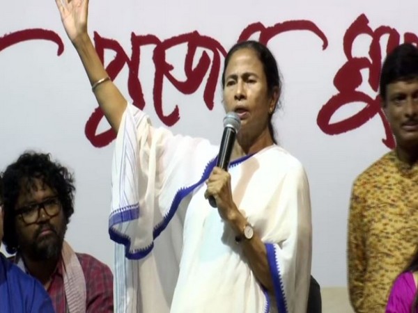 West Bengal Chief Minsiter Mamata Banerjee during her address in Kolkata on Saturday. Photo/ANI