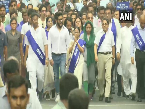 West Bengal Chief Minister Mamata Banerjee leading 'padayatra' in Kolkata on Friday.