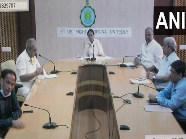 West Bengal Chief Minister Mamata holding a meeting via video conference on Wednesday. Photo/ANI