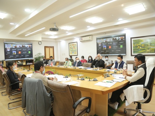 Mansukh Mandaviya during the review meeting. (Image courtesy: Twitter/ @mansukhmandviya)