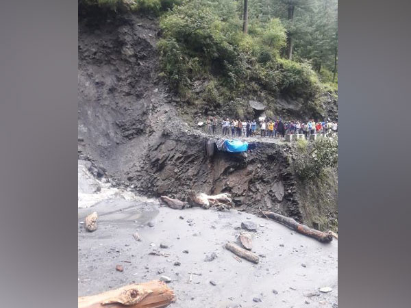 The bridge near Bharngala Nala was washed away following heavy rainfall. Photo/ANI