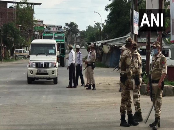 Police deployed at various locations in Manipur's Imphal. (Photo/ANI)