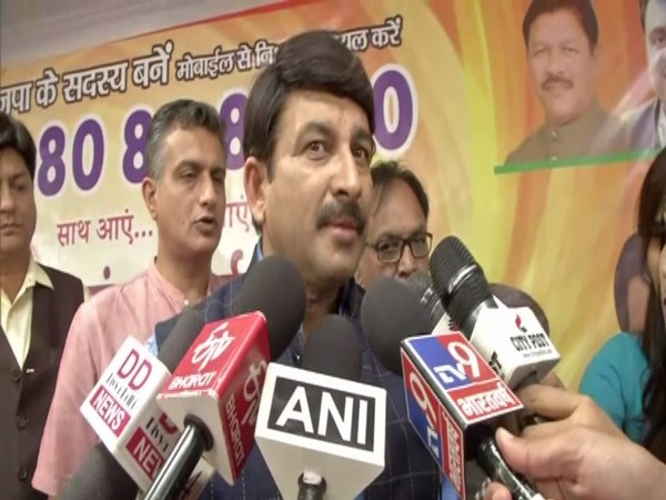 Delhi BJP President Manoj Tiwari talking to reporters on Thursday. Photo/ANI