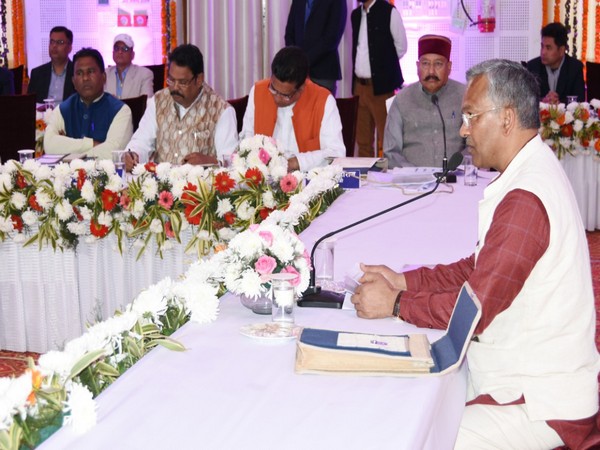 Visual from the meeting presided by CM Trivendra Singh Rawat in Dehradun on Thursday. photo/ANI