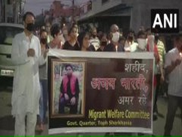A candlelight march was taken out in Jammu and Kashmir after a Congress sarpanch was killed by terrorists on Monday. Photo/ANI