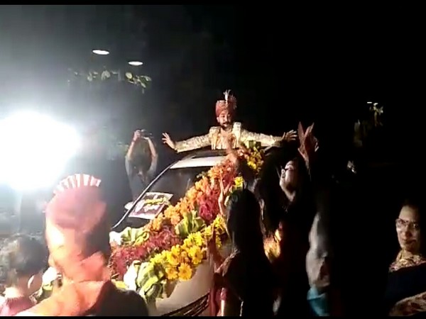 The groom dancing during his marriage procession. Photo/ANI