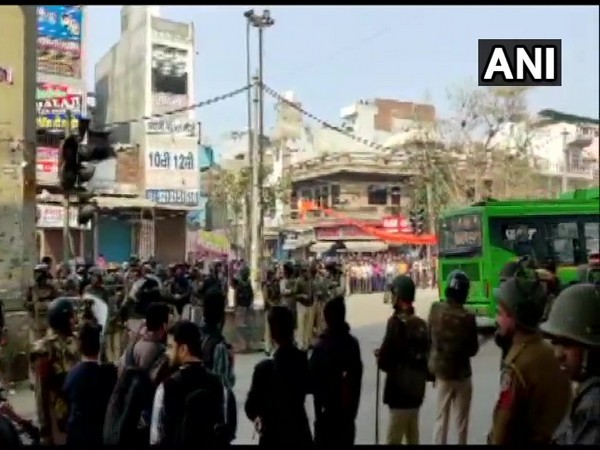 Heavy security deployed in the Maujpur area on Tuesday. Photo/ANI