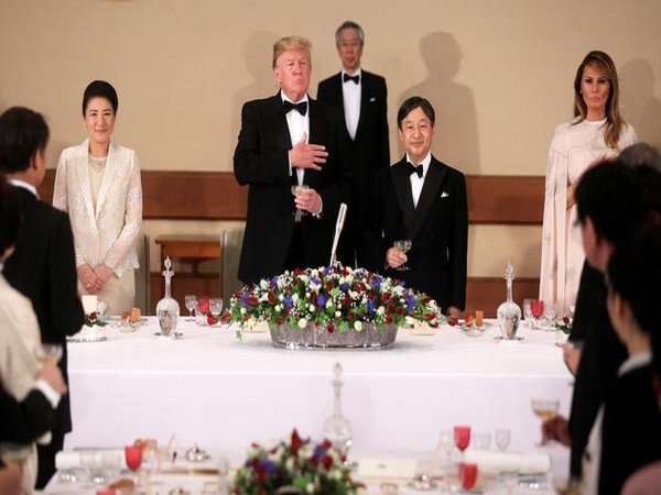 US President Donald Trump, Japan's Emperor Naruhito, Empress Masako and first lady Melania Trump at the Imperial Palace in Tokyo on Monday