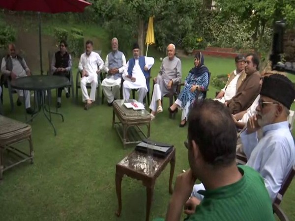 An all-party meeting was convened at the residence of Farooq Abdullah on Sunday. Photo/ANI
