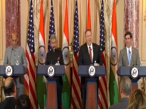 US Secretary of State Mike Pompeo addressing the joint press conference at India-US 2+2 Ministerial Dialogue. 