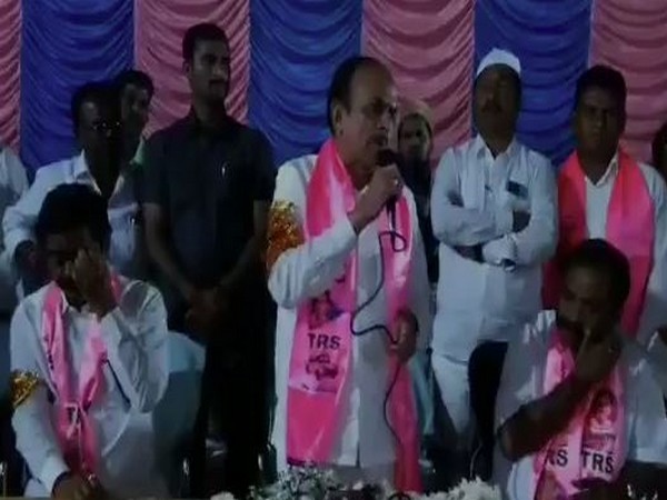 Telangana Home Minister Mohammed Mahmood Ali addressing a crowd in Hyderabad, Telangana. (Photo/ANI)