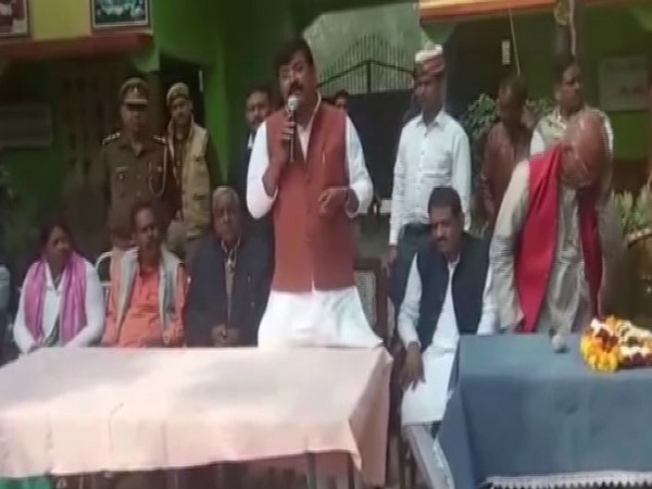 UP Minister for Jail and Civil service management, JK Singh Jaiki, during a speech at Seth Ram Gulam Patel Memorial Intern College, Sitapur on Tuesday.