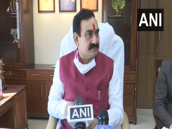 Madhya Pradesh Home Minister Narottam Mishra speaks to reporters on Tuesday. (Photo/ANI)