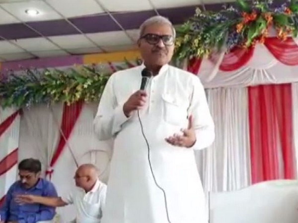 BJP MP from Rewa Janardan Mishra speaking at an event in Rewa, Madhya Pradesh on Sunday. (Photo/ANI)