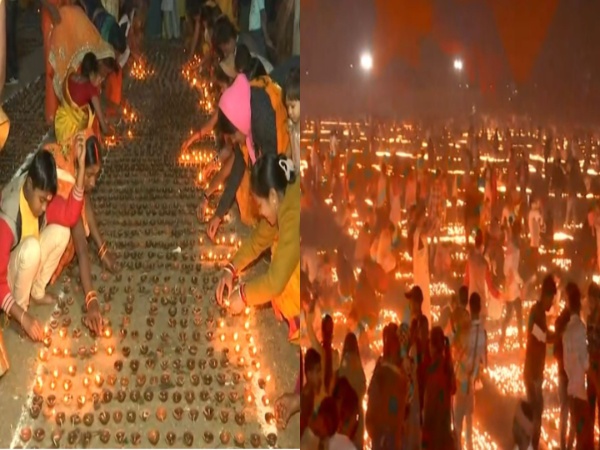 Over 11 lakh earthen lamps lit up in Raipur to celebrate Dev Deepotsav (Image/ANI)