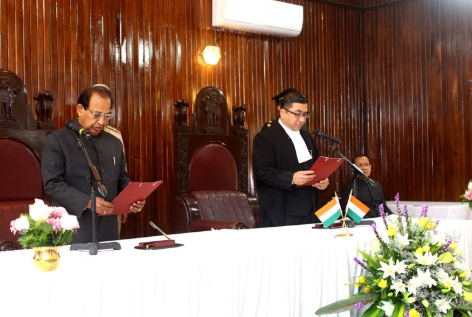 Prof Jagdish Mukhi being sworn in as Governor of Mizoram. [Photo/ANI]