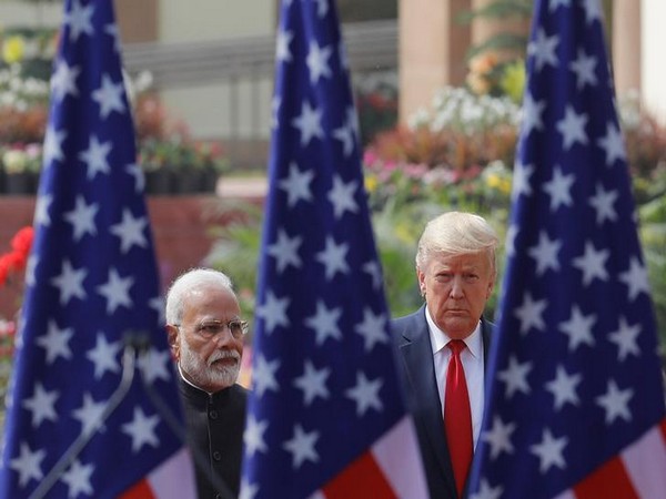 Prime Minister Narendra Modi and US President Donald Trump at their joint news conference at Hyderabad House in New Delhi.