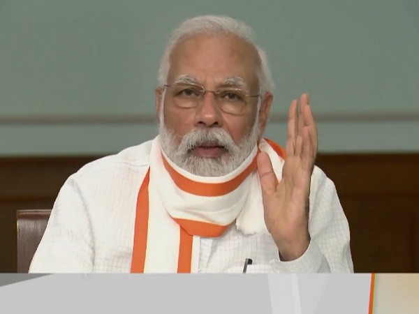 PM Narendra Modi speaking at the BJP's Seva hi Sangthan programme on Saturday. Photo/ANI