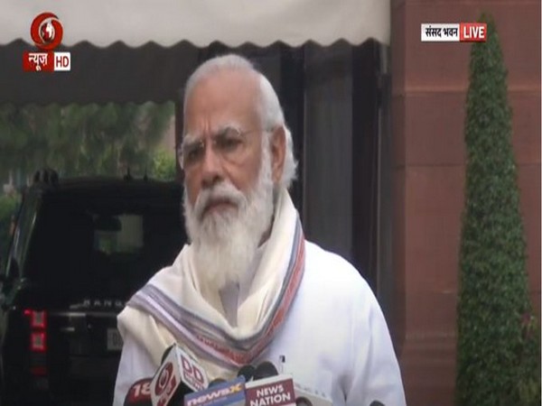 Prime Minister Narendra Modi speaking ahead of the monsoon session of Parliament on Monday. [Photo/ANI]